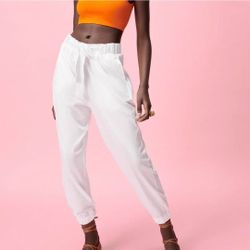 Zara White High Waist Bow Joggers