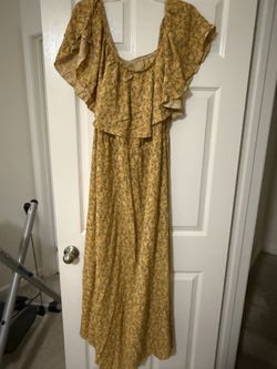 XXL Off The Shoulder Boho Yellow Floral Long Length Dress