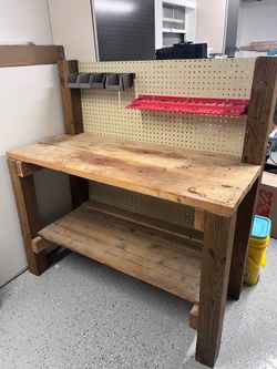 Hand Built Work Bench with Pegboard