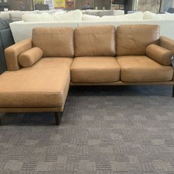 Modern Tan Camel Sectional Chaise 