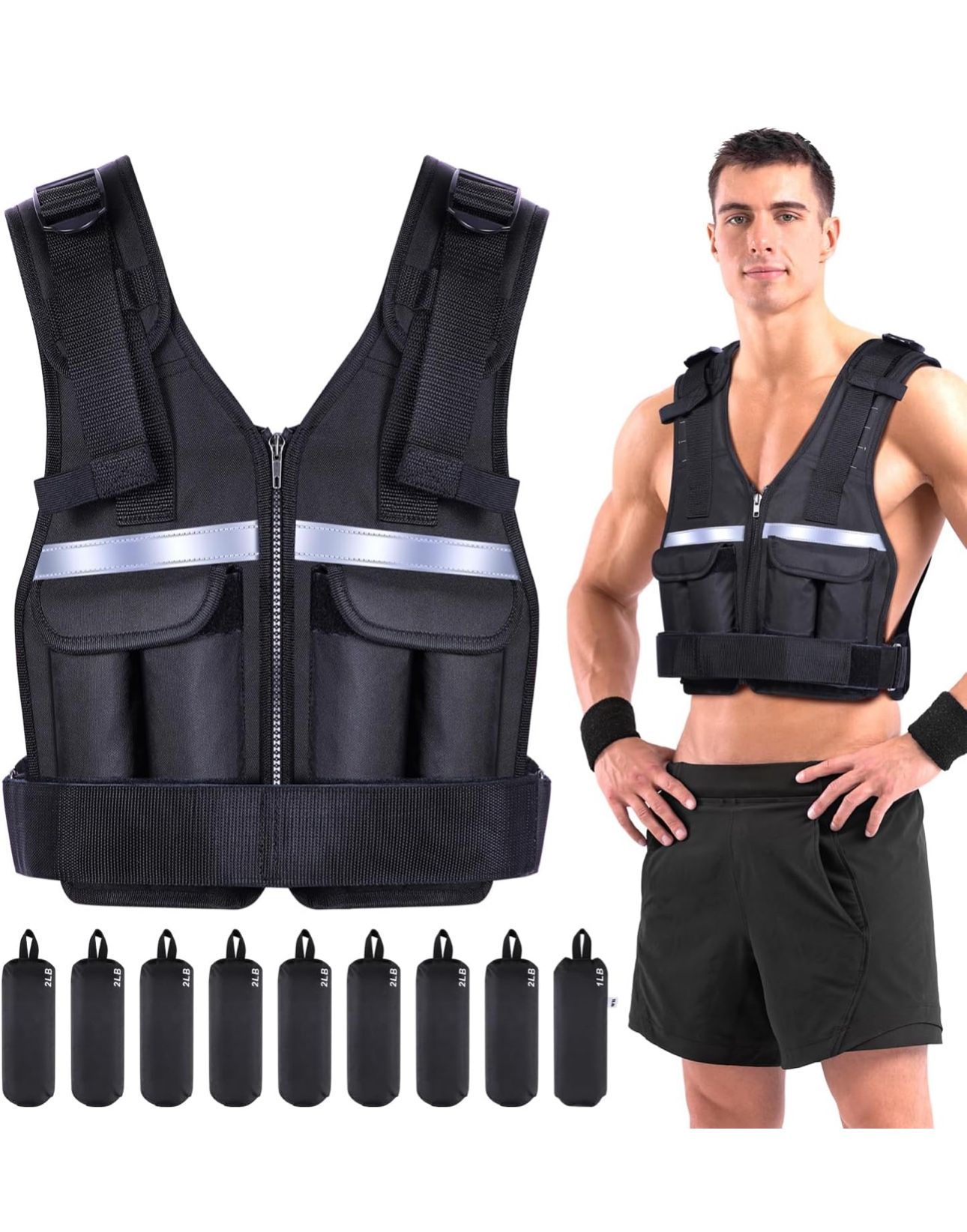 Adjustable Weighted Vest Weights Set: Sportneer 2-18 lbs  Body Weight Vests 16 In 1 Fast Adjust Running Vest for Men Women Gym Home Workout