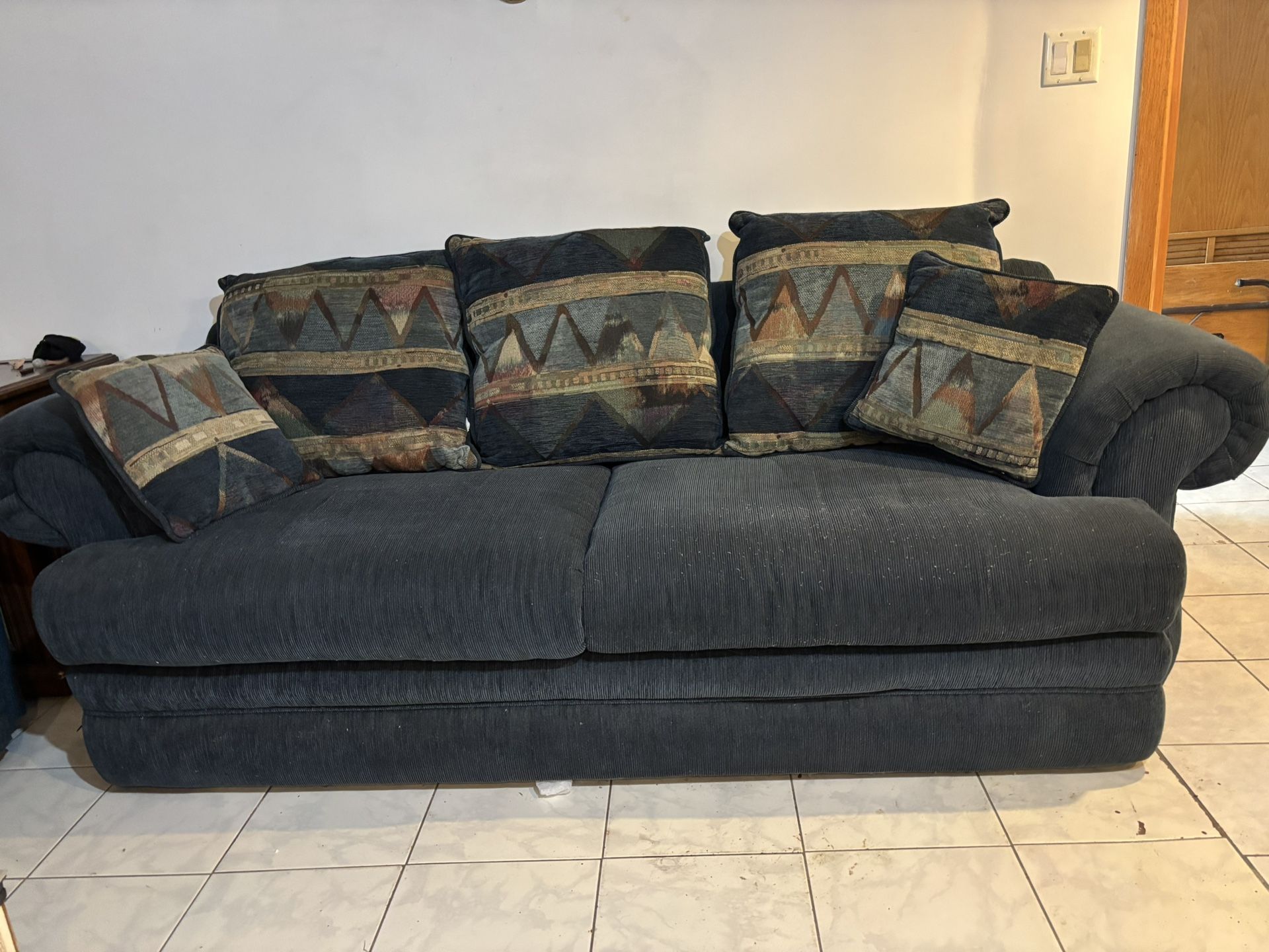 Sofa, Loveseat And Rocking Recliner-Blue