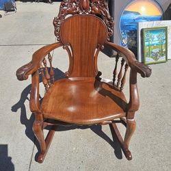 Carved Dragon Wood Rocking Chair 