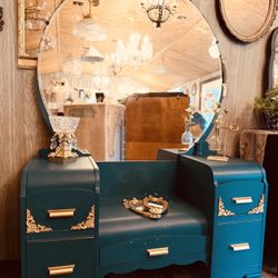 Gorgeous Peacock Teal “ Hollywood Glam “ Vanity 