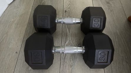 (2) 30 LB Rubber Hex Dumbbell Hand Weights