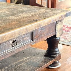 Solid Wood Farmhouse Coffee Table w Drawer & Shelf – Heavy Duty