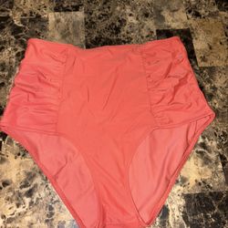 Hot pink high-waisted ruffle bikini bottoms 