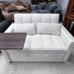 Convertible Sofa Bed, 3-in-1 Multi-Functional Velvet Sleeper Sofa Bed with Removable Small Tabletop, Upholstered Chair with Adjustable Backrest for Li