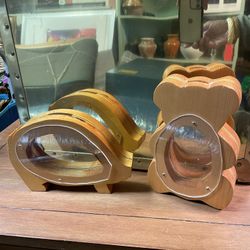 Bear And Pig Wood Acrylic Banks