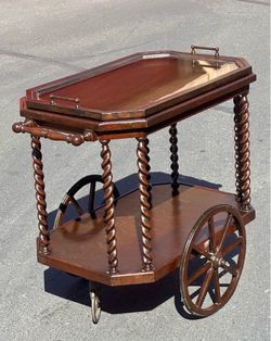 Vintage Wood Bar Cart with Removable Tray
