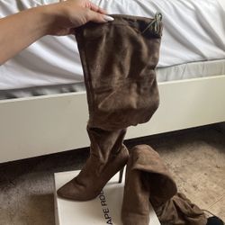 Drawstring Suede Thigh High Boots