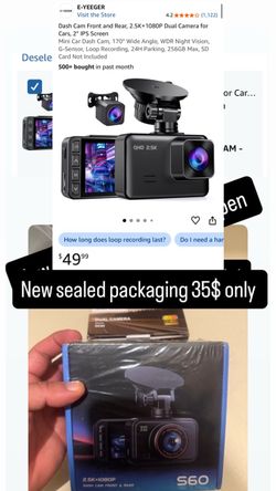 Dash Cam Front and Rear, 2.5K+1080P Dual Camera for Cars, 2" IPS Screen Mini Car Dash Cam, 170° Wide Angle, WDR Night Vision, G-Sensor, Loop Recording