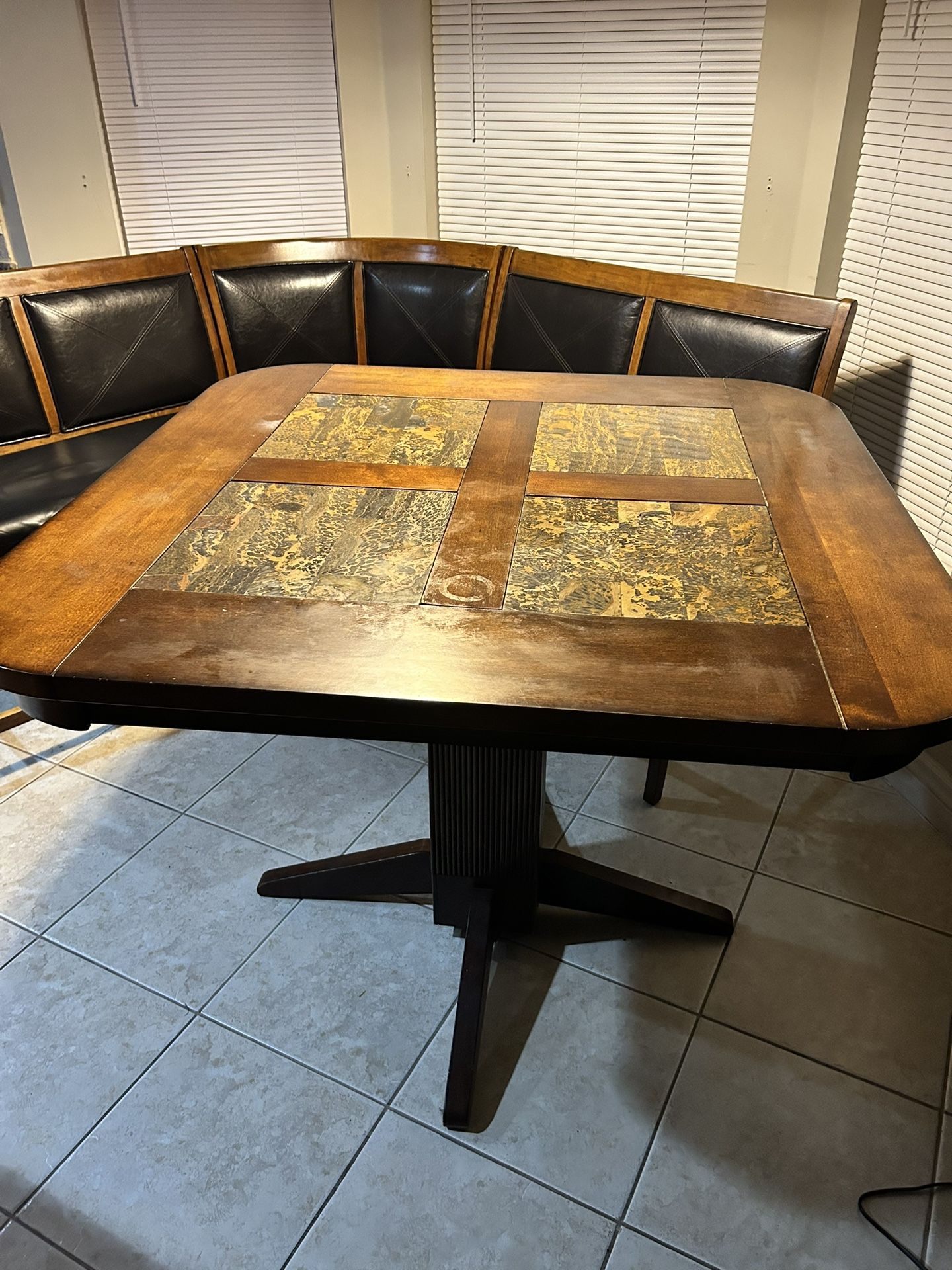 Breakfast Nook Table W/Marble And Bench