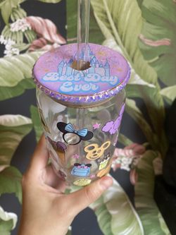 Disney Theme Park Glass Can Coffee Cup Bling Custom Lid 