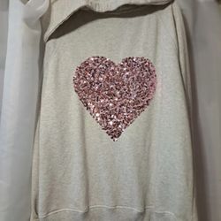 Forever 21 Gray Hoodie/ Sweatshirt Jacket Pink Sequin Heart Women's Size L Large