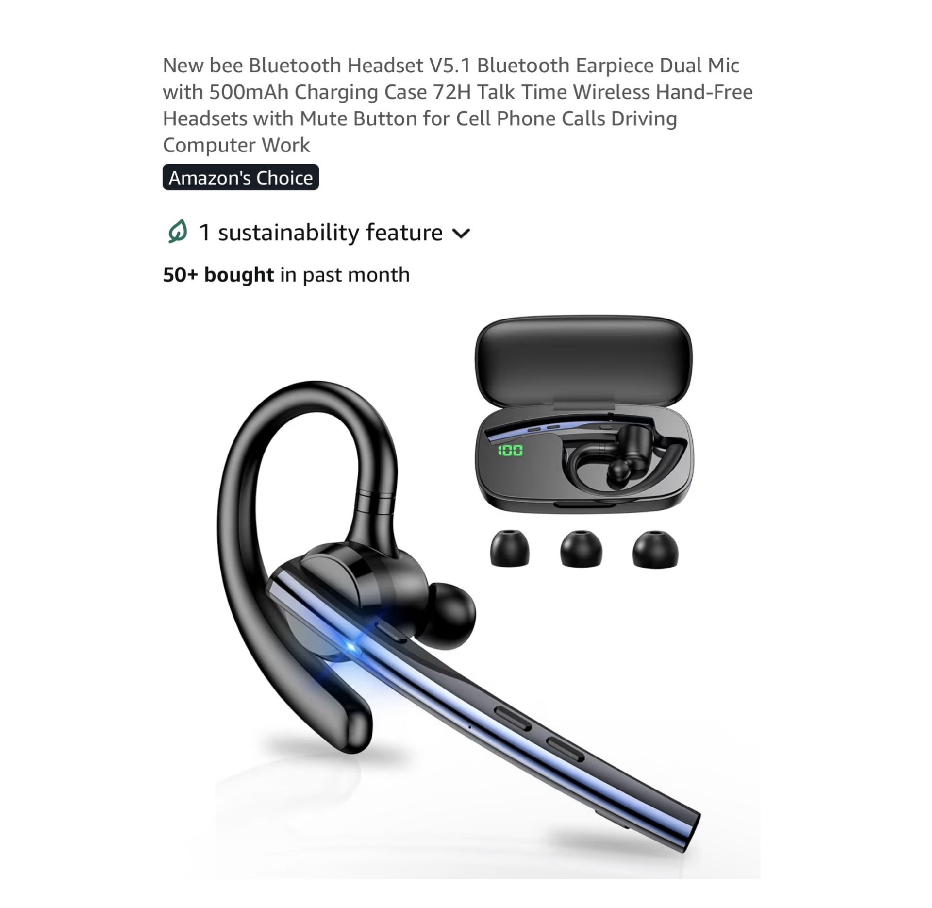 Brand new Bluetooth Headset V5.1 Bluetooth Earpiece Dual Mic with 500mAh Charging Case 72H Talk Time Wireless Hand-Free Headsets with Mute Button for