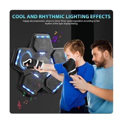 Music Boxing Machine, Wall Mounted One Punch Boxing Machine, Boxing Training Punching Equipment, Smart Boxing Pad with LED Light and Music for Kids, A