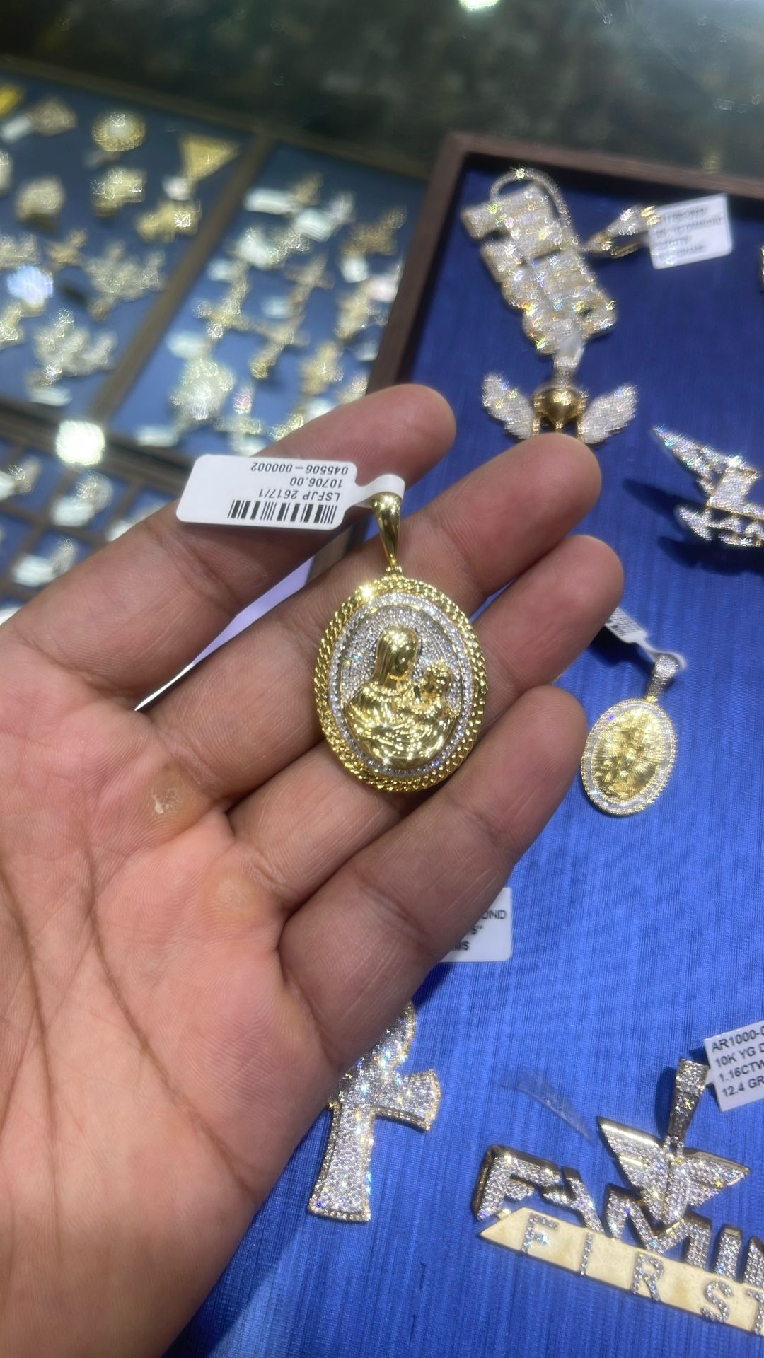 14kt Gold Diamond Virgin Mary Pendant