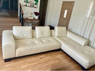 119” Modern Cream Leather Sectional - Stager Peak.