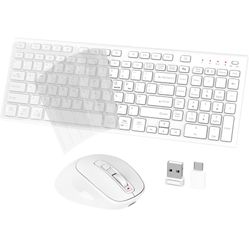 Rechargeable Wireless Keyboard and Mouse -Ergonomics Slim Silent Keyboard Mouse Combo - Compact Size with Number Pad and Independent Media Keys for Wi