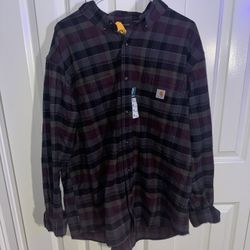 Men's Carhartt Rugged Flex Relaxed Fit Flannel Long-Sleeve Plaid Red-Black XL