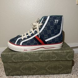 GUCCI Denim High Top Tennis Shoes