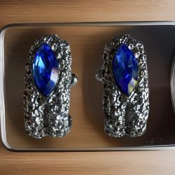 Very Elegant Large Nuggets Blue And Silver Cufflinks Set