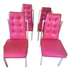 Dining Chairs Set of 4 Vintage MCM Bunnle Gum Pink Tufted Vinyl! Rare Rare Rare!