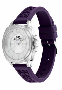 Women's Coach boyfriend signature eggplant purple silicone band watch