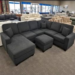 Black Color Sectional Sofa With Ottoman