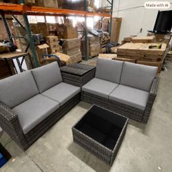 New 4 Pcs Outdoor Patio Sectional Sofa Conversation Set with Storage
