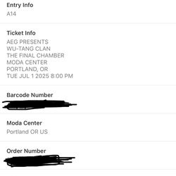 Wu Tang VIP Tickets July 1, 2025