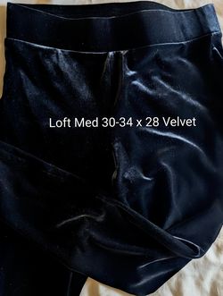 New Loft Very Black Velvet Stretchy Skinny Pants Or Leggings Size Med 8-10 Wide 2" Waistband Pullups, No Pockets, Polyester 94%, Spandex 6%.  30-34x28