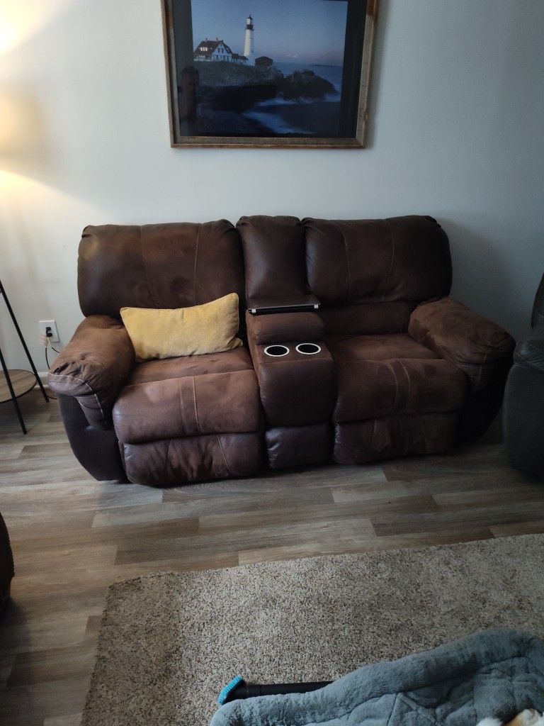 Brown Soft Leather Reclining Loveseat
