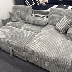 New 2pc Convertible Sectional w/ Drop Down Smoke Color