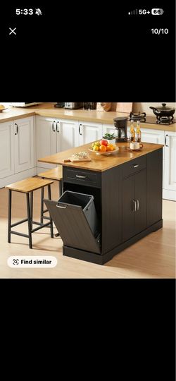 White Kitchen Island w/ Drop Leaf Countertop & 2 Stools – NEW IN BOX – $150