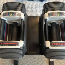 Powerblock Sport 5.0 adjustable dumbbell pair with stand