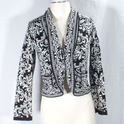 Corporate Goth Aesthetic Black & White Damask Cardigan Sweater Small Petite
Style & Co.