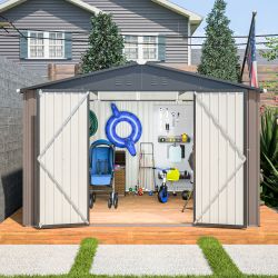 10' x 10' Metal Storage Shed for Ourdoor, Steel Yard Shed with Design of Lockable Doors, Utility and Tool Storage for Garden, Backyard, Patio, Outside