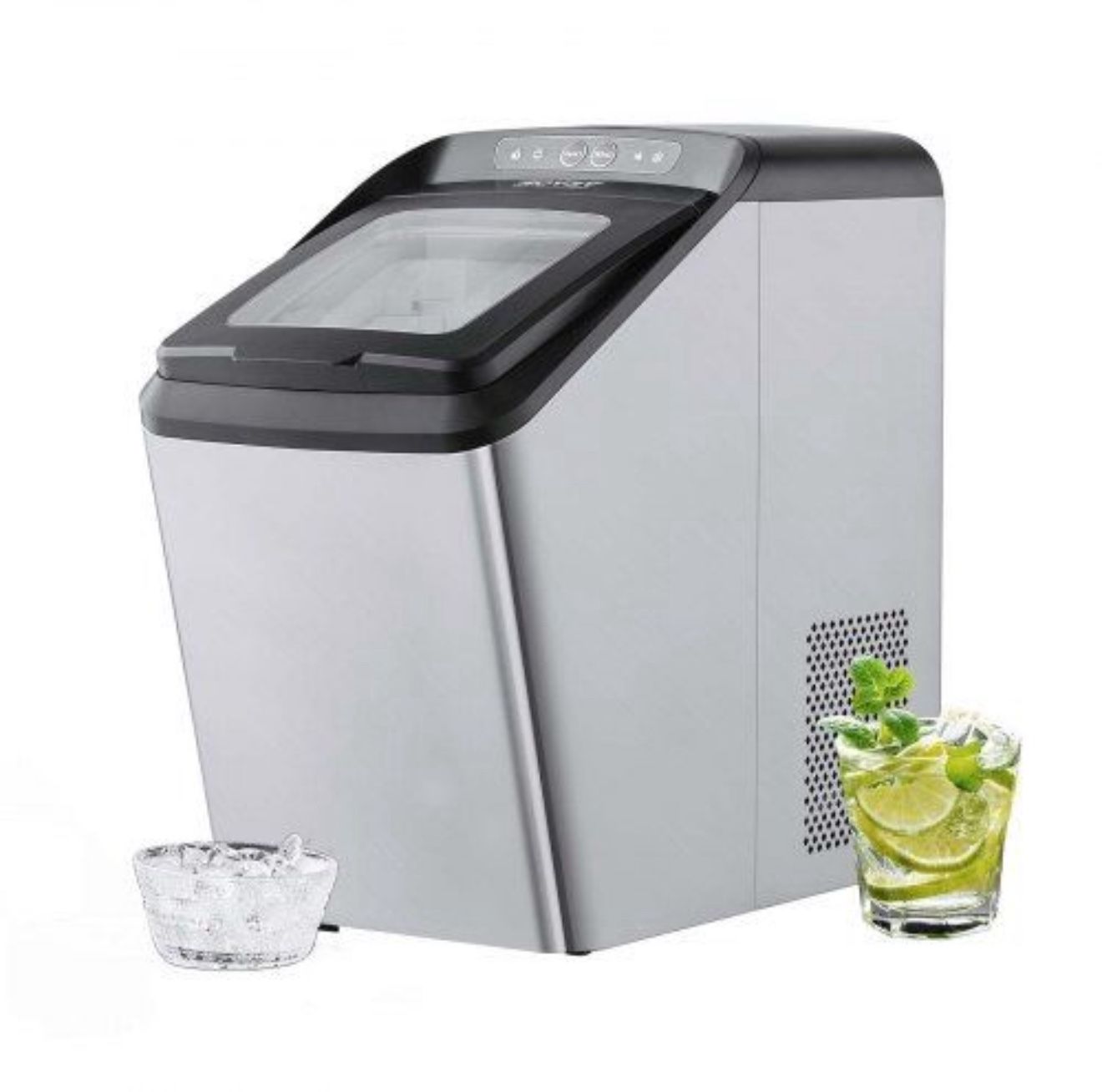 Description VEVOR Countertop Ice Maker, 30lbs in 24Hrs, Auto Self-Cleaning Portable Ice Maker with Ice Scoop, Basket and Drainpipe, 2 Ways Water Refil