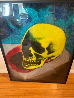 Large Framed Skull Painting with Glitter