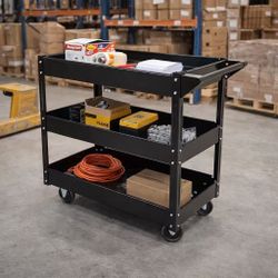 New In Box 30x16x31 Inches Tall 3 Tiers Rolling Metal Push Cart Dolly For Tools Cleaning Supply Warehouse Office Push Organizer 