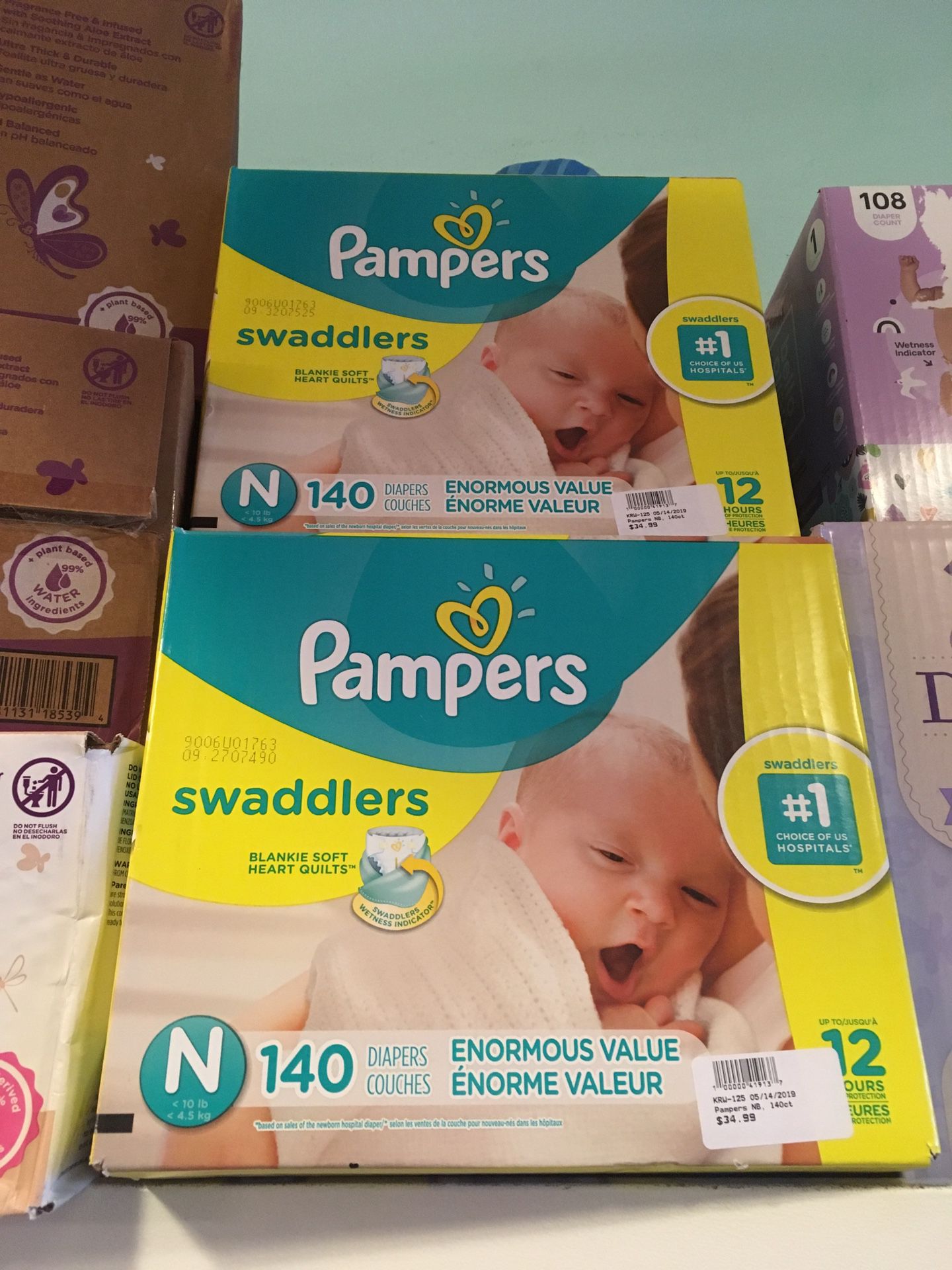 Newborn Pampers 140ct, $35 each box