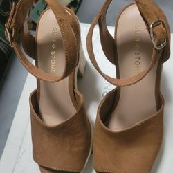 Brown Suede Heel Sandals