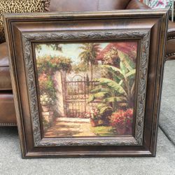 Framed Oil Transfer Painting Tropical Gate