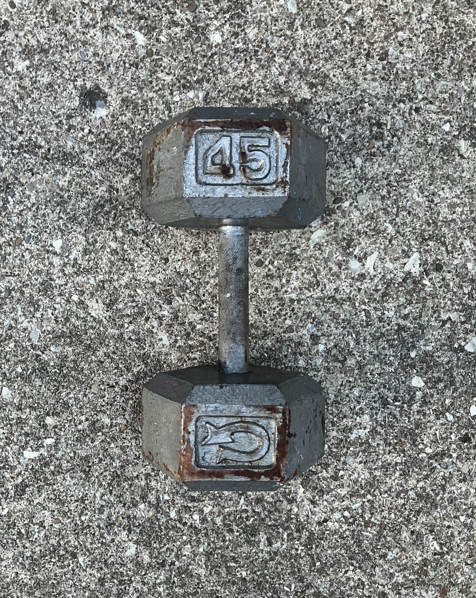 ONE Single (1) 45 lb dumbbell weight pounds pound 45lb 45lbs lbs NOT dumbbells weights Cast Iron hex