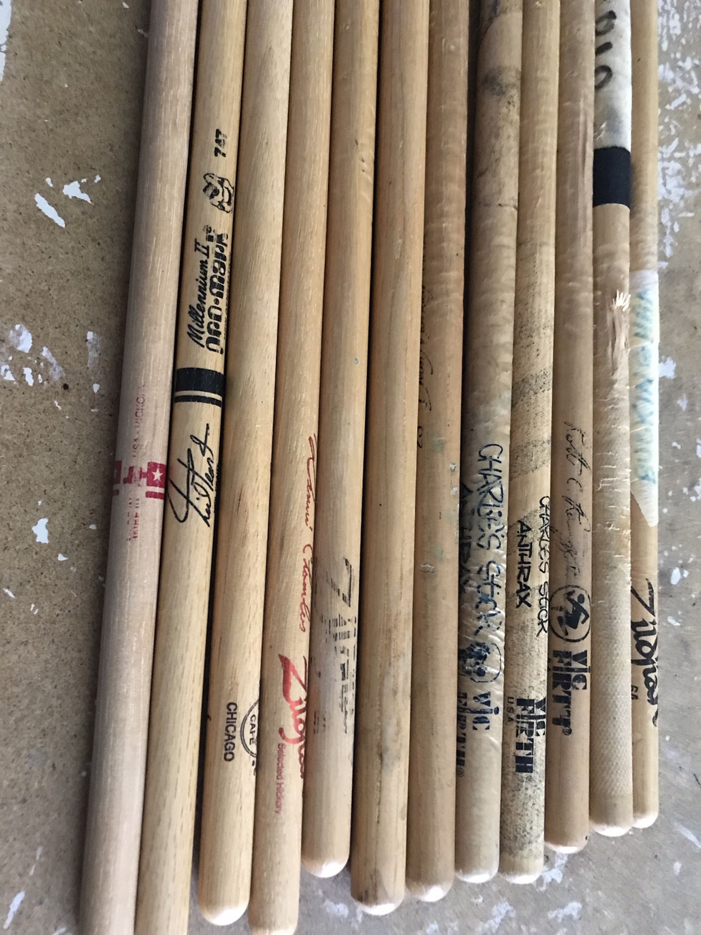 12 Drum Sticks From Various Concerts
