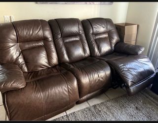 Ashley real Leather Reclining Sofa and Loveseat Set electric power