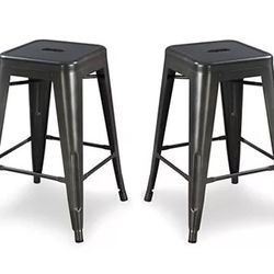 24Inch Gun Gray Counter Height Metal Bar Stools,Set of 2