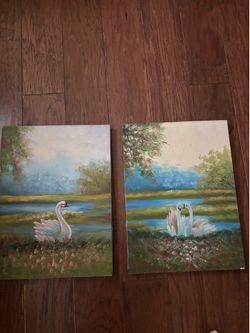 Hand Painted Swan serene landscape